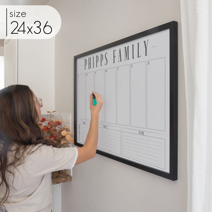 Weekly Framed Whiteboard Calendar + 3 sections | Horizontal Swanson