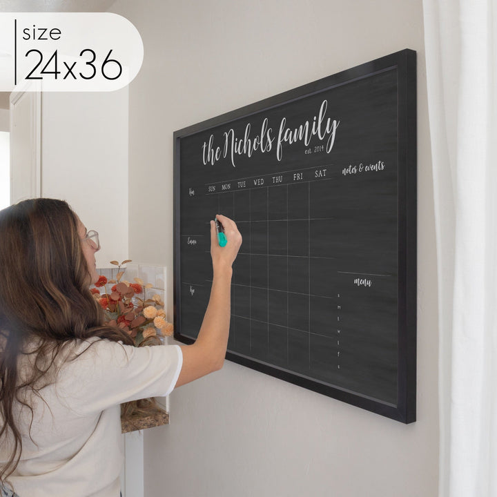 Monthly Framed Chalkboard Calendar + 5 sections | Horizontal Perkins