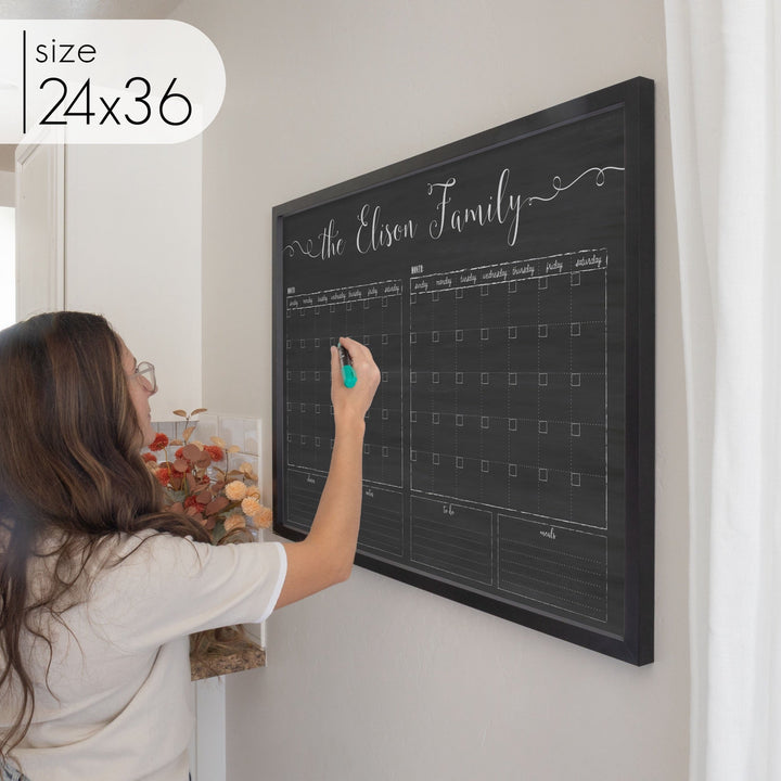 2 Month Framed Chalkboard Calendar + 4 sections | Horizontal Knope