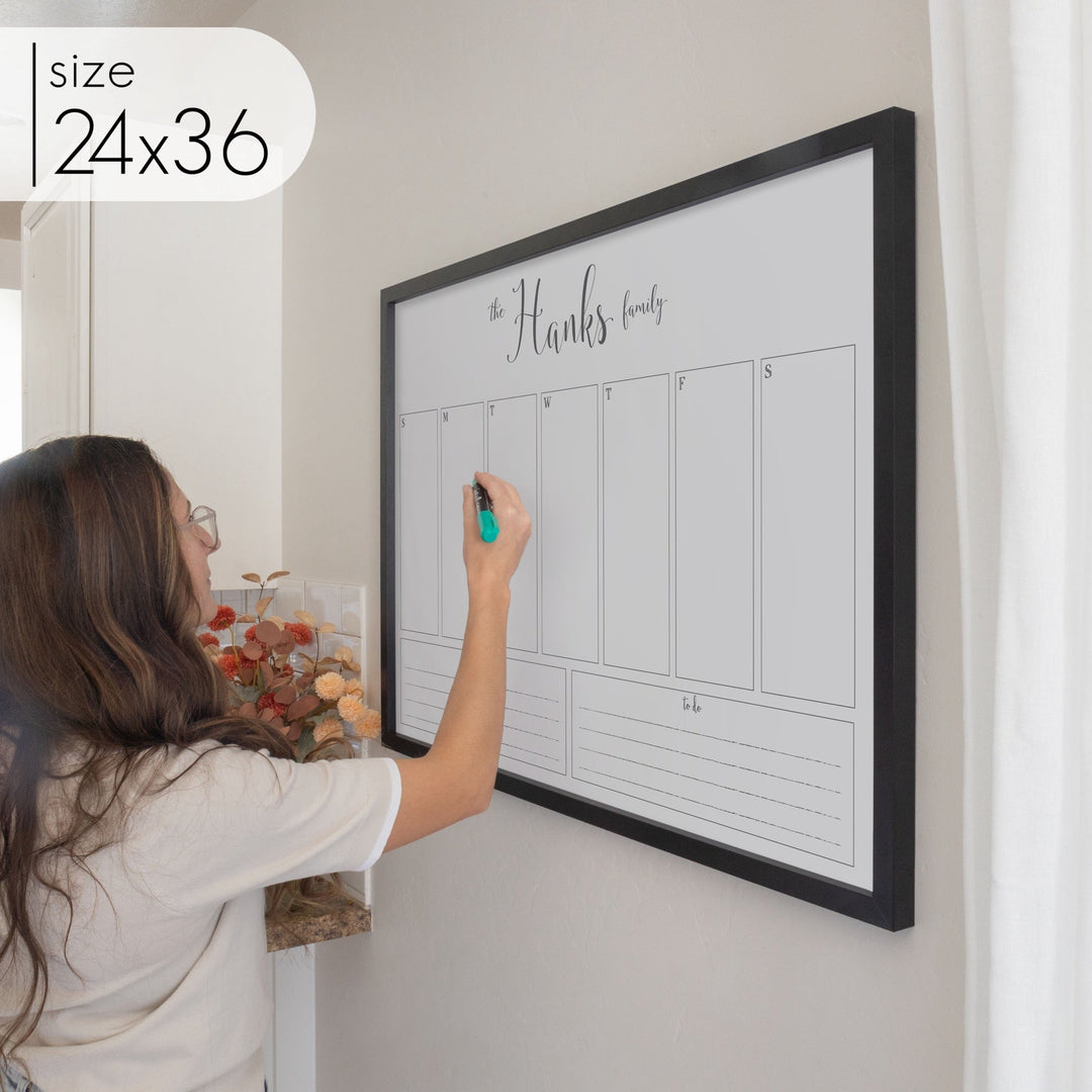 Weekly Framed Whiteboard Calendar + 2 sections | Horizontal Knope