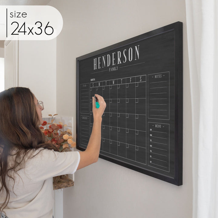 Monthly Framed Chalkboard Calendar + 4 sections | Horizontal Swanson