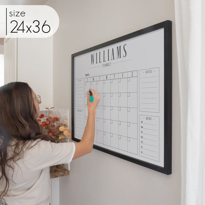 Monthly Framed Whiteboard Calendar + 4 sections | Horizontal Swanson