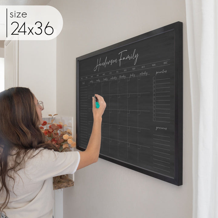 Monthly Framed Chalkboard Calendar + 3 sections | Horizontal Pennington