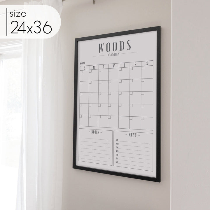Monthly Framed Whiteboard Calendar + 2 sections | Vertical Swanson