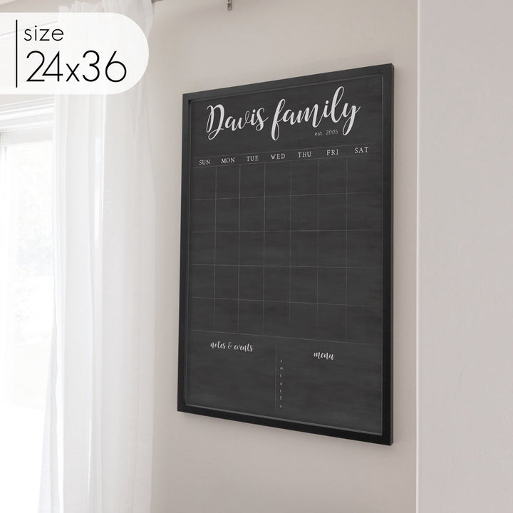 Monthly Framed Chalkboard Calendar + 2 sections | Vertical Perkins