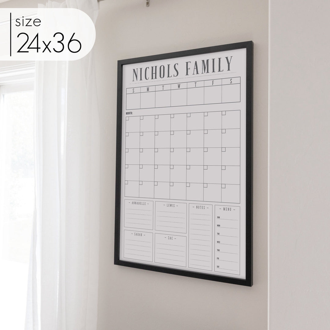 Week & Month Combo Framed Whiteboard + 6 sections | Vertical Swanson