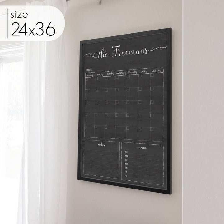 Monthly Framed Chalkboard Calendar + 2 sections | Vertical Knope