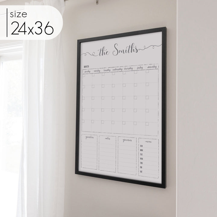 Monthly Framed Whiteboard Calendar + 4 sections | Vertical Knope