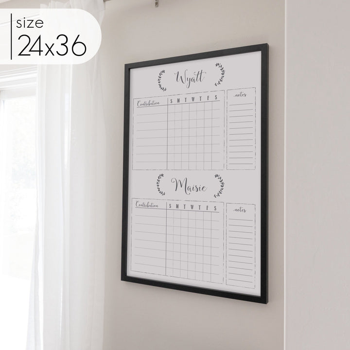 2 Person Framed Whiteboard Chore Chart  | Vertical Eagleton