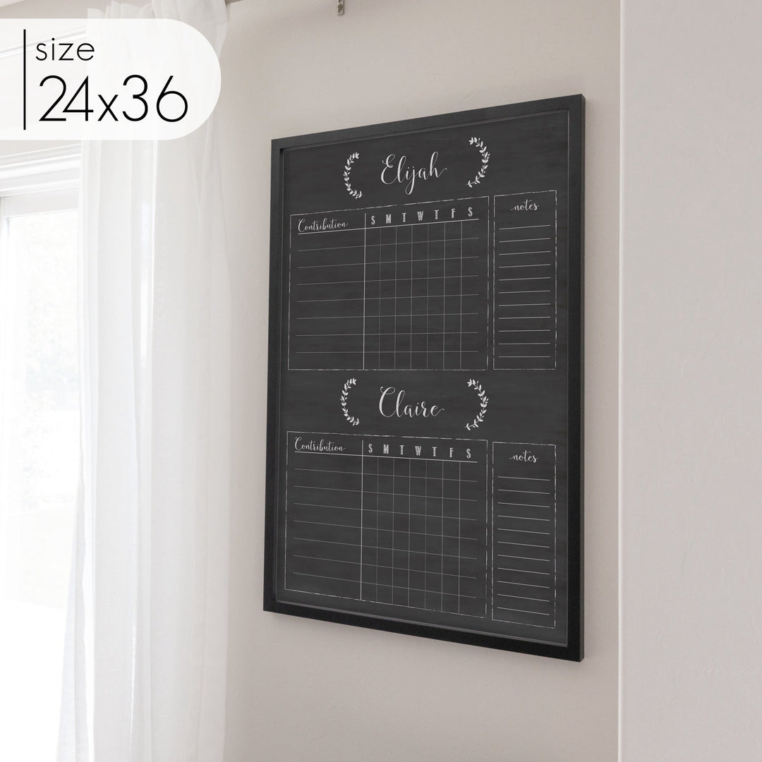 2 Person Framed Chalkboard Chore Chart  | Vertical Eagleton