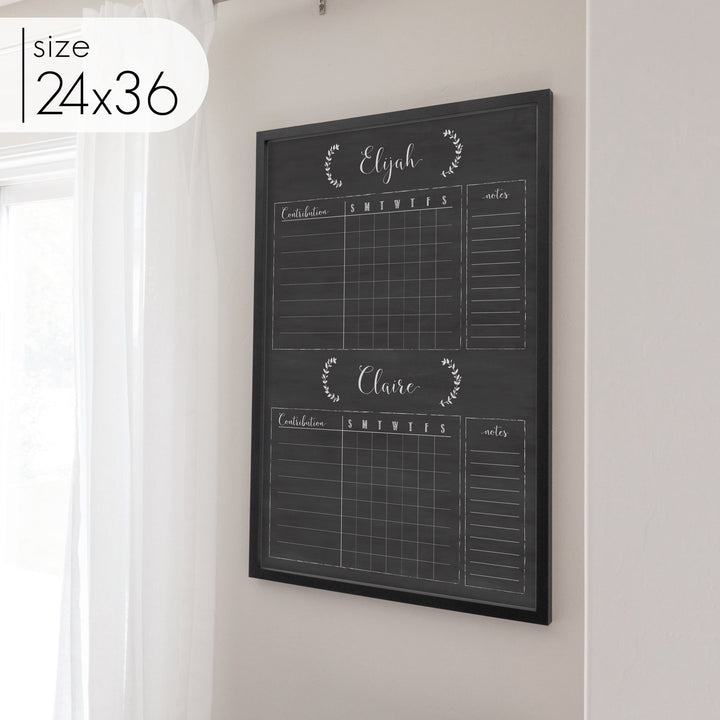 2 Person Framed Chalkboard Chore Chart  | Vertical Eagleton