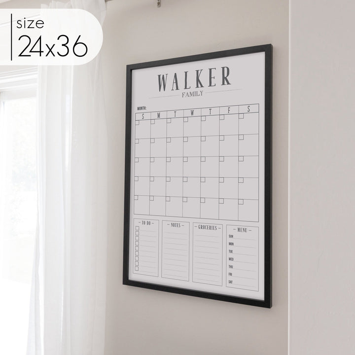 Monthly Framed Whiteboard Calendar + 4 sections | Vertical Swanson