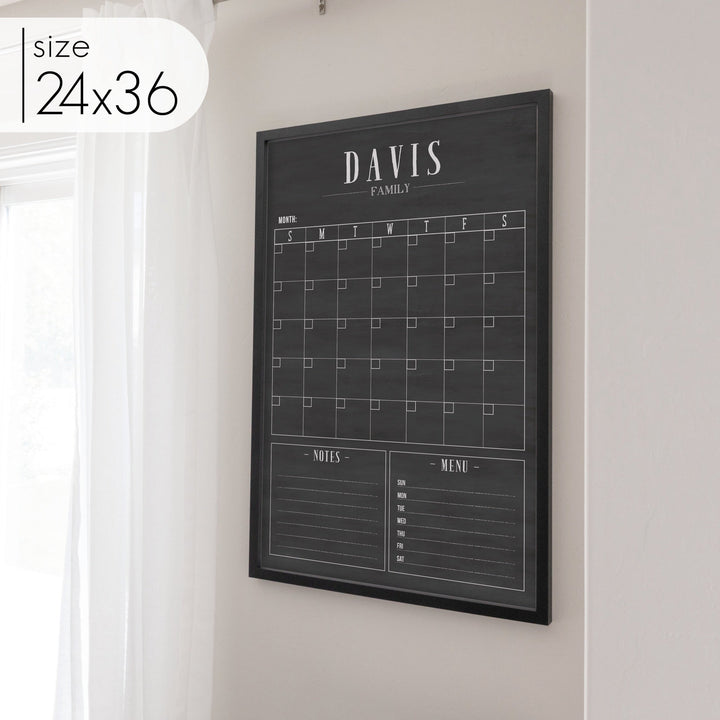 Monthly Framed Chalkboard Calendar + 2 sections | Vertical Swanson