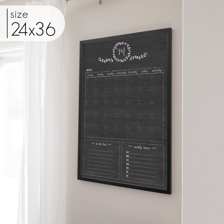 Monthly Framed Chalkboard Calendar + 2 sections | Vertical Donna