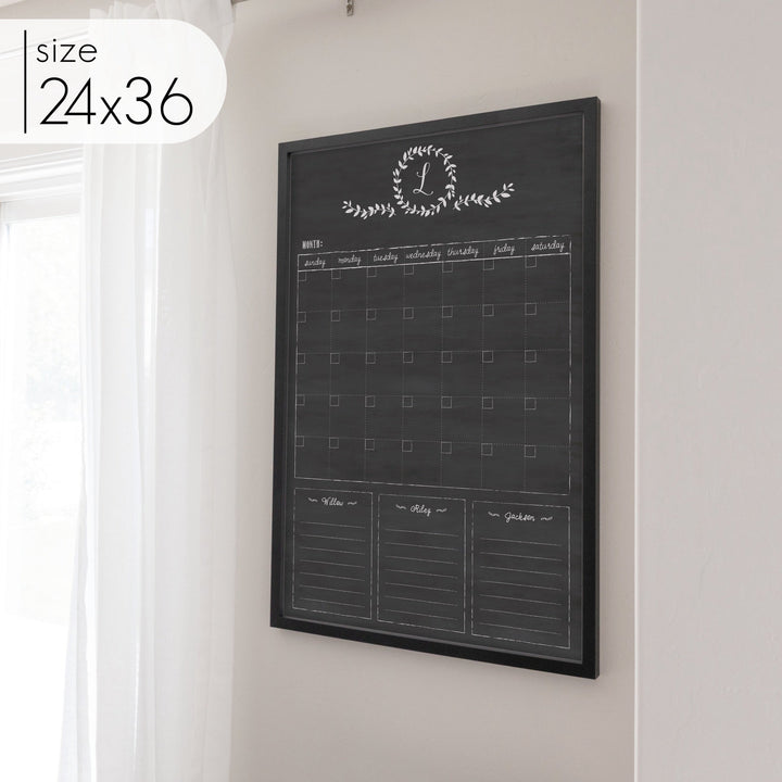 Monthly Framed Chalkboard Calendar + 3 sections | Vertical Donna