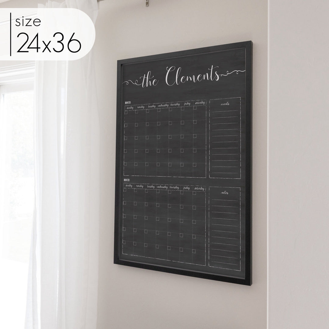 2 Month Framed Chalkboard Calendar + 2 sections | Vertical Knope