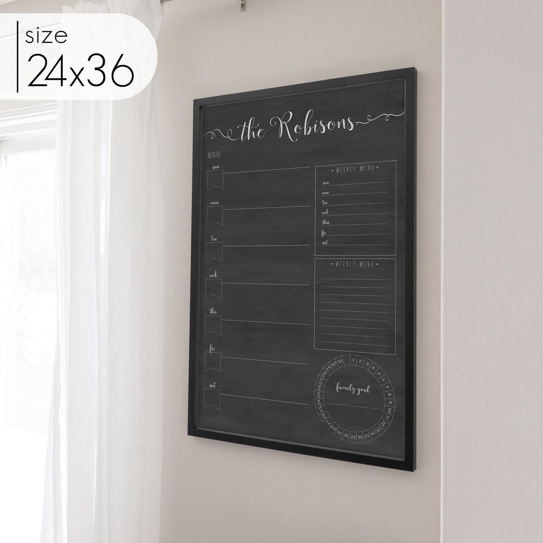 Weekly Framed Chalkboard Calendar + 3 sections | Vertical Knope