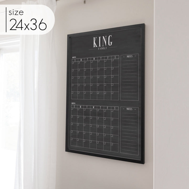 2 Month Framed Chalkboard Calendar + 2 sections | Vertical Swanson