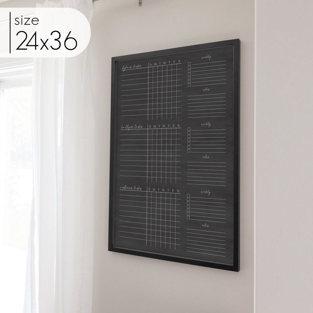 3 Person Framed Chalkboard Chore Chart  | Vertical Pennington