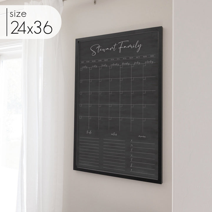 Monthly Framed Chalkboard Calendar + 3 sections | Vertical Pennington