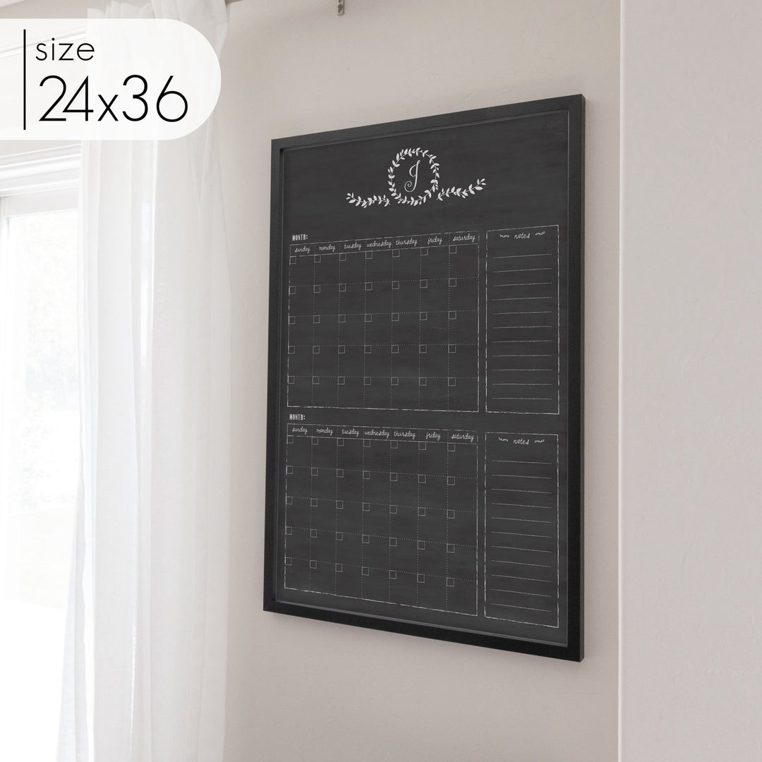2 Month Framed Chalkboard Calendar + 2 sections | Vertical Donna