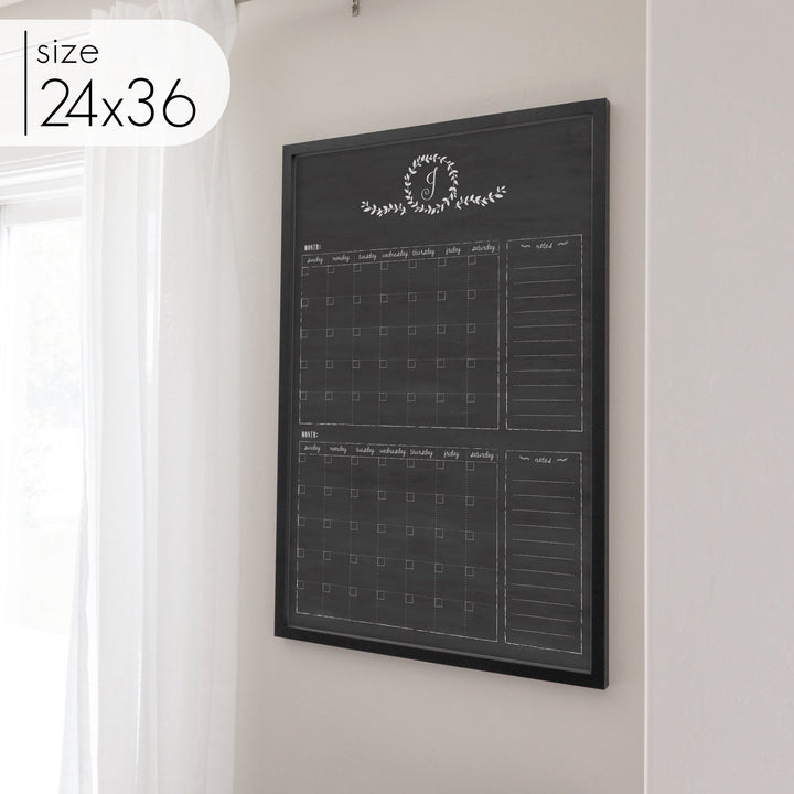 2 Month Framed Chalkboard Calendar + 2 sections | Vertical Donna