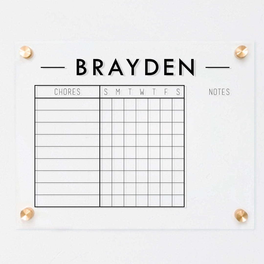 1 Person Acrylic Chore Chart | Horizontal Craig