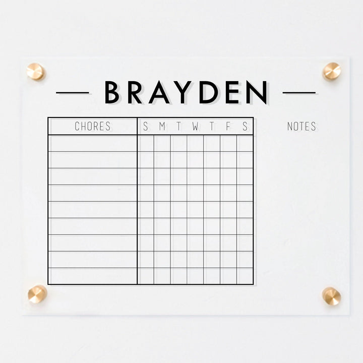 1 Person Acrylic Chore Chart | Horizontal Craig