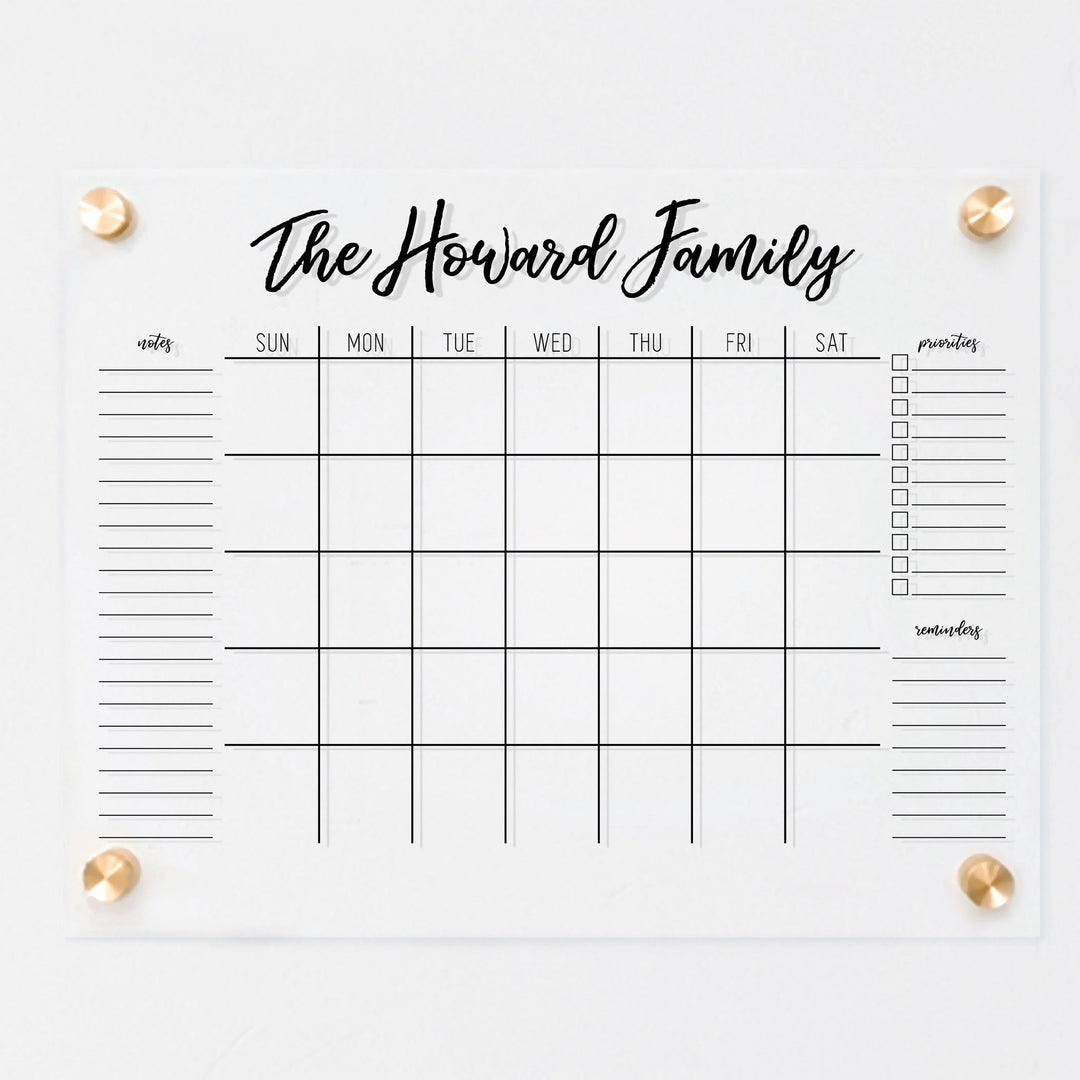 Monthly Acrylic Calendar + 3 Sections | Horizontal Traeger
