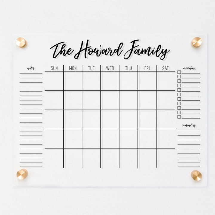 Monthly Acrylic Calendar + 3 Sections | Horizontal Traeger