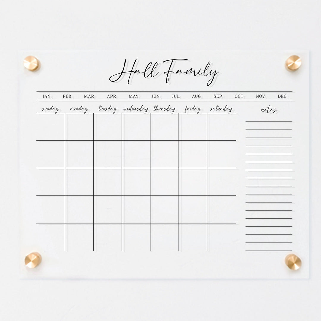 Monthly Acrylic Calendar + 1 Section | Horizontal Pennington
