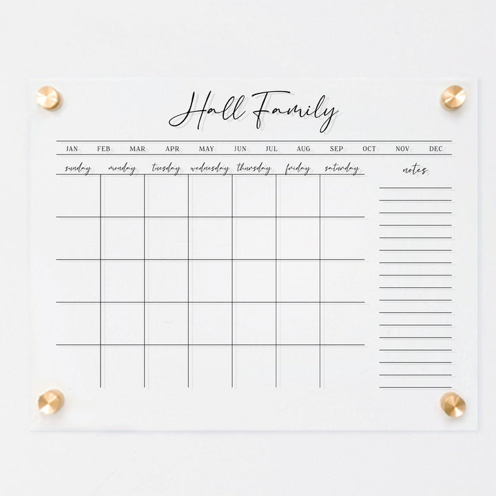 Monthly Acrylic Calendar + 1 Section | Horizontal Pennington