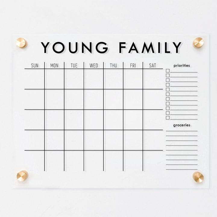 Monthly Acrylic Calendar + 2 Sections | Horizontal Madi