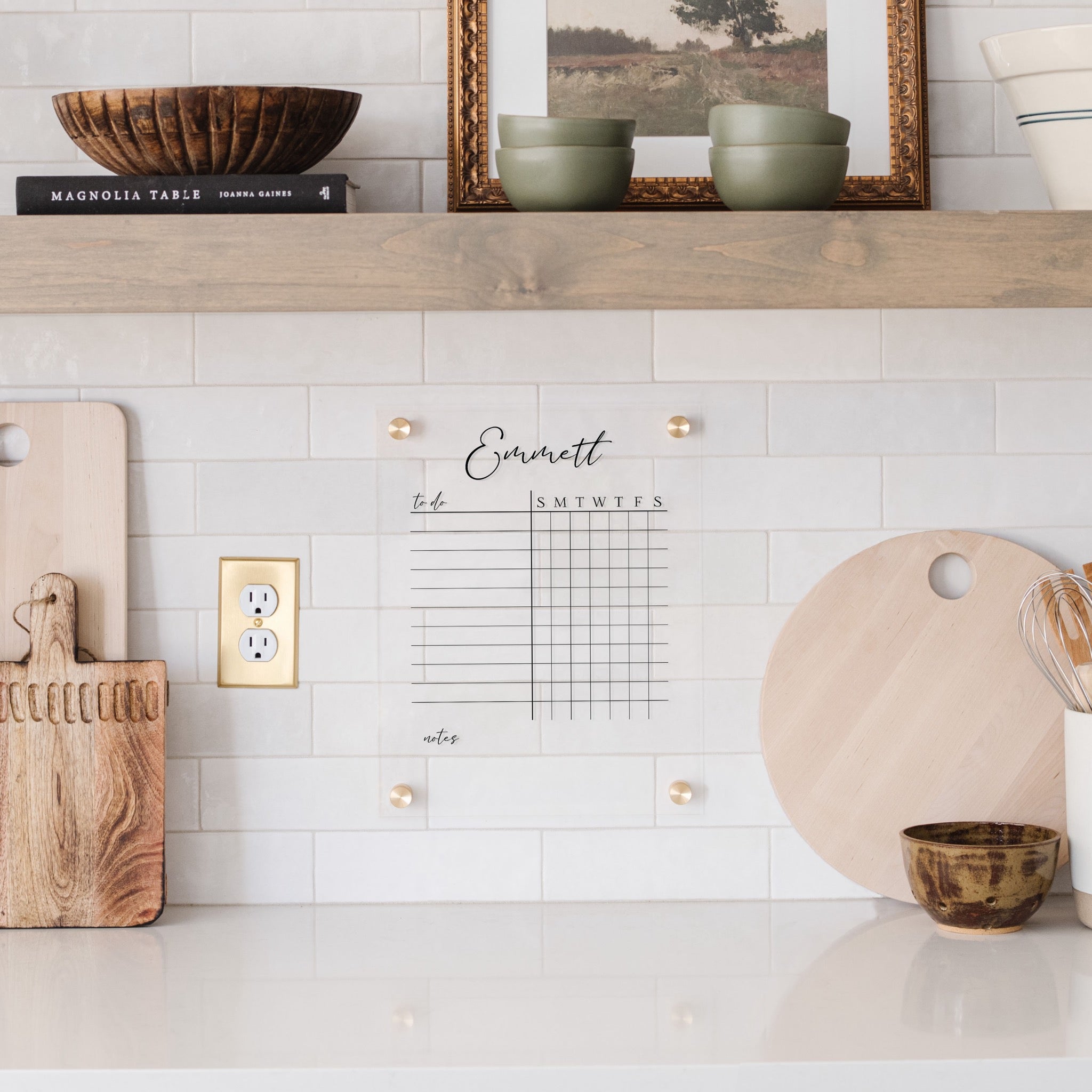 A Dry-erase acrylic chore chart hanging on the wall