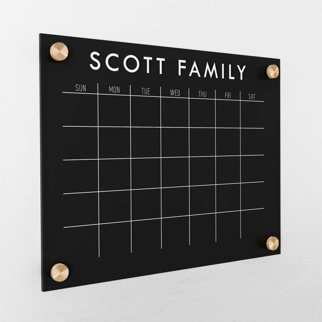 Monthly Black Acrylic Calendar | Horizontal Madi