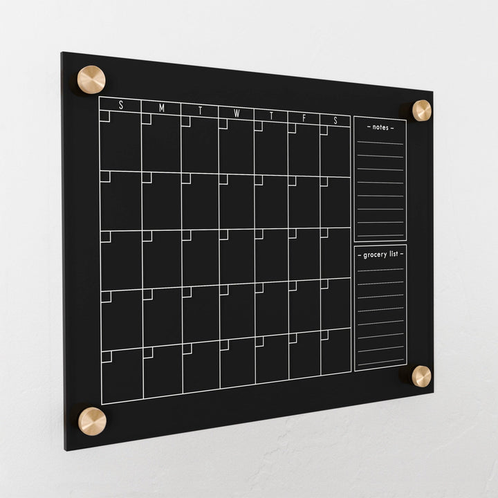 Monthly Black Acrylic Calendar + 2 Sections | Horizontal Multi-Style