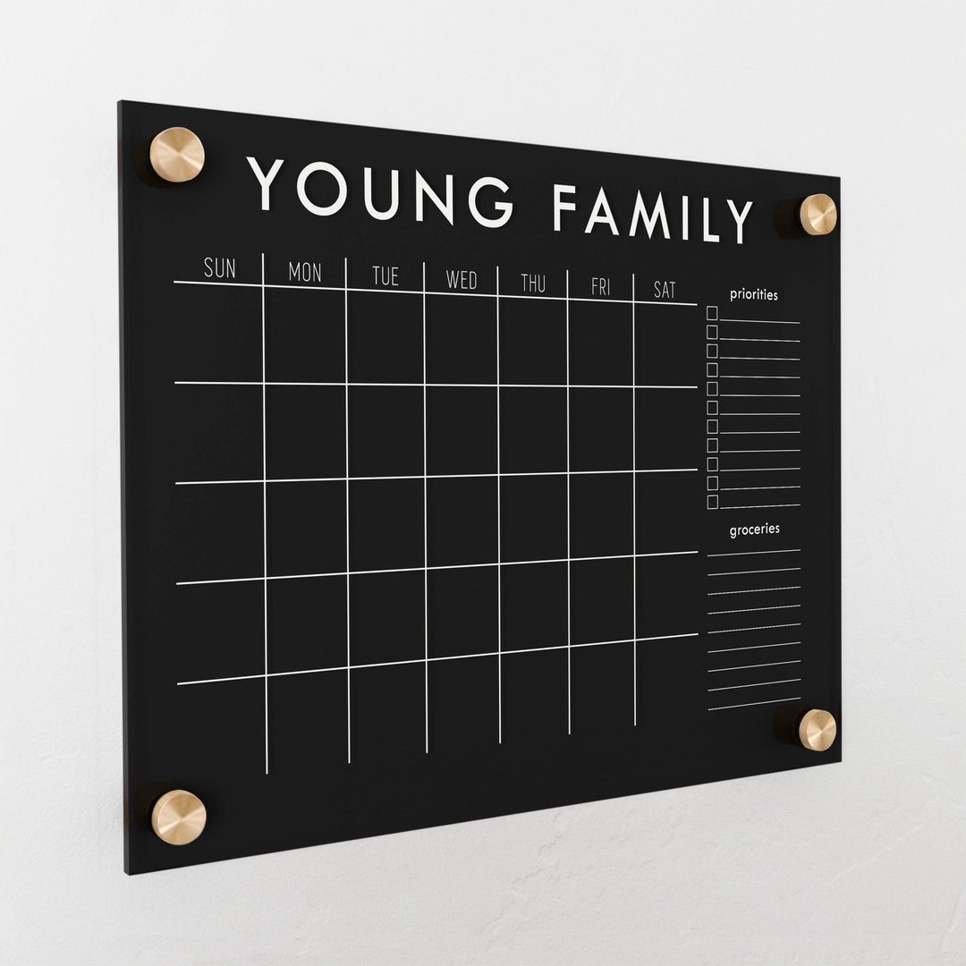 Monthly Black Acrylic Calendar + 2 Sections | Horizontal Madi