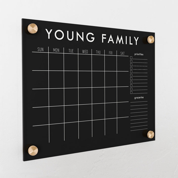 Monthly Black Acrylic Calendar + 2 Sections | Horizontal Madi