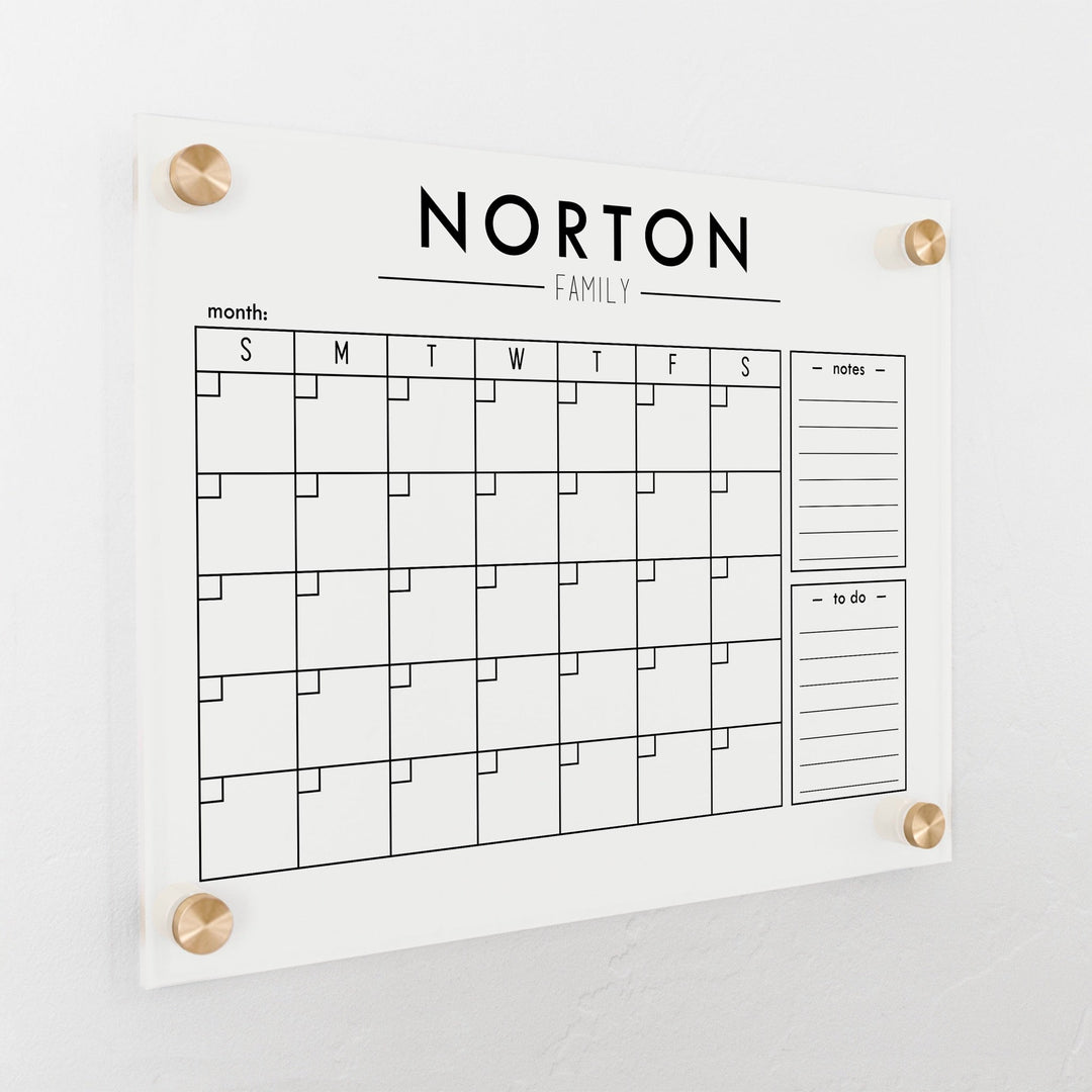 Monthly Frosted Acrylic Calendar + 2 Sections | Horizontal Craig