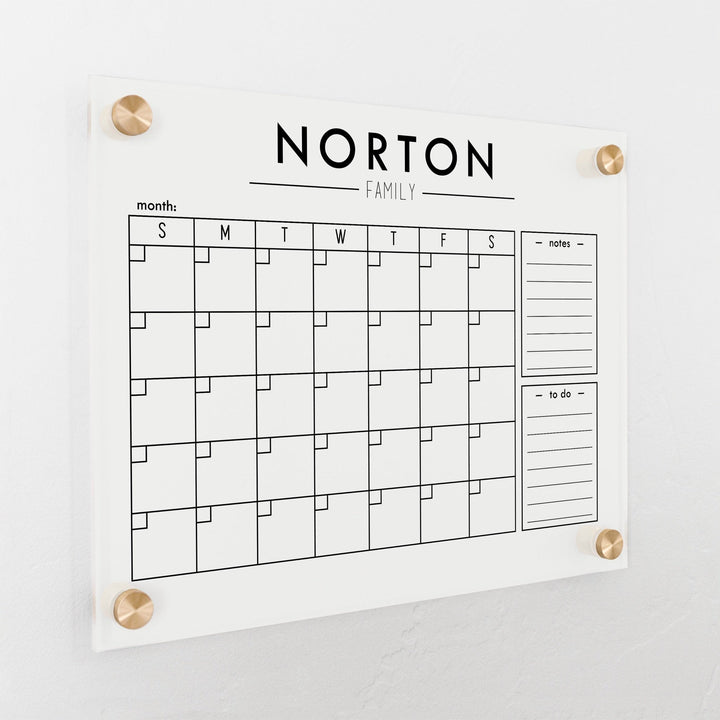 Monthly Frosted Acrylic Calendar + 2 Sections | Horizontal Craig