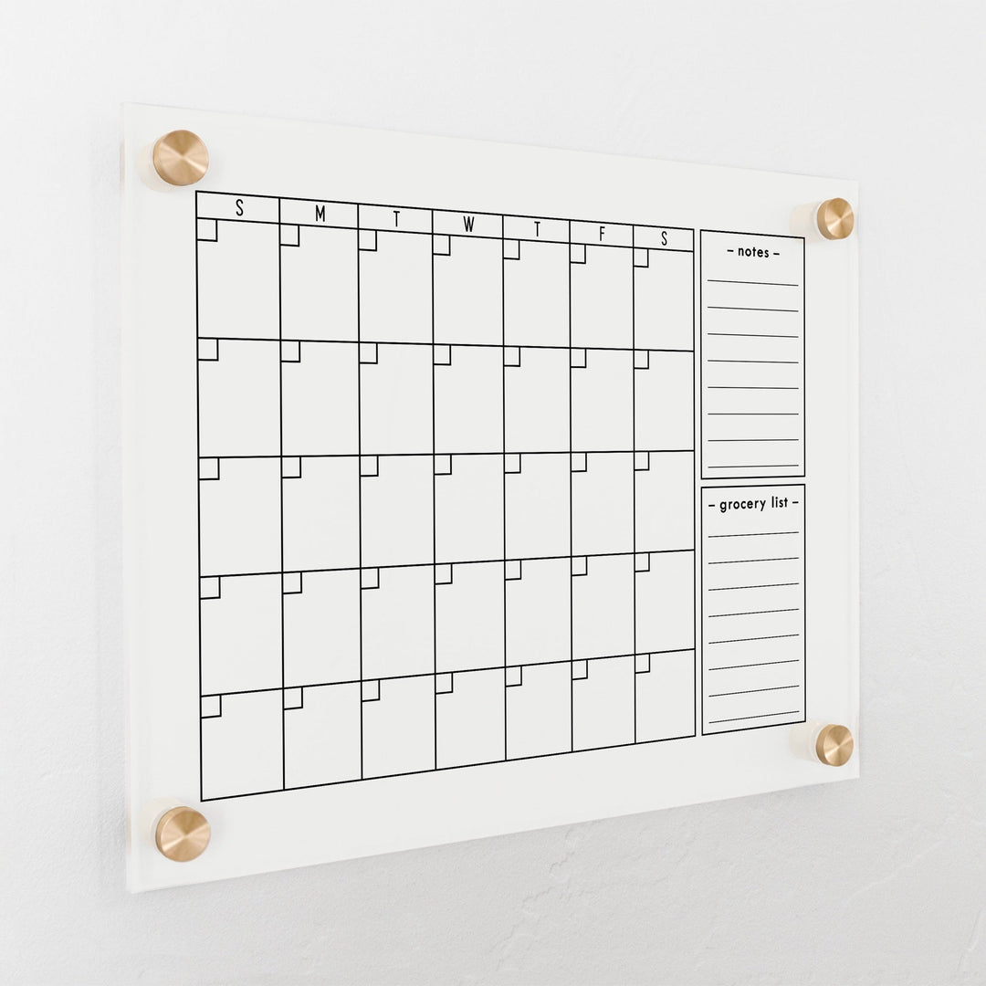 Monthly Frosted Acrylic Calendar + 2 Sections | Horizontal Multi-style