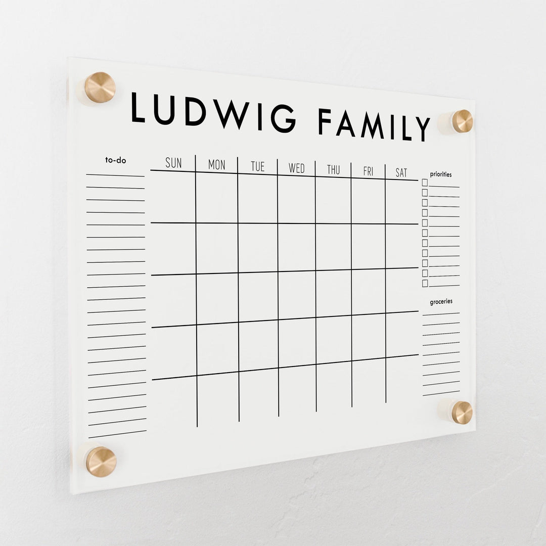 Monthly Frosted Acrylic Calendar + 3 Sections | Horizontal Madi