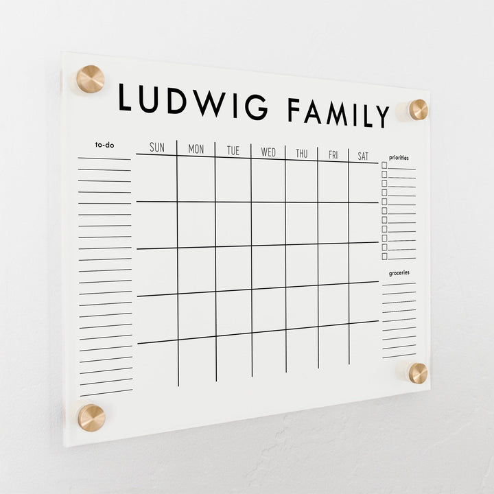 Monthly Frosted Acrylic Calendar + 3 Sections | Horizontal Madi