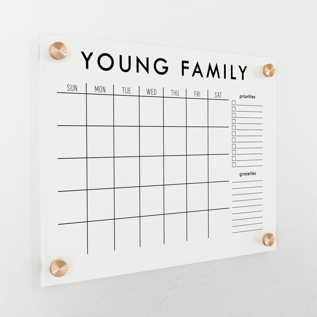 Monthly Frosted Acrylic Calendar + 2 Sections | Horizontal Madi