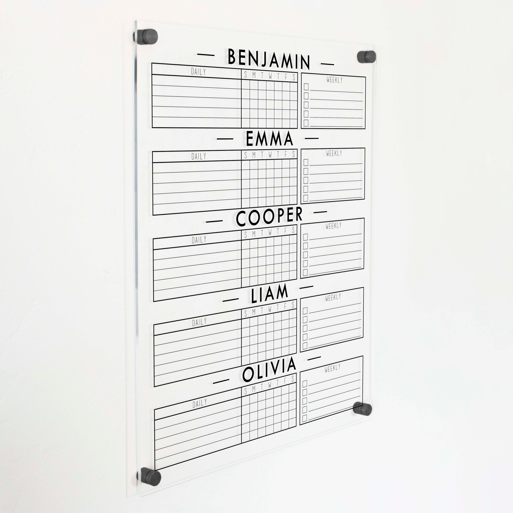 5 Person Acrylic Chore Chart | Vertical Craig