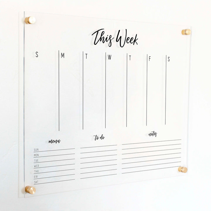 Weekly Acrylic Calendar + 3 Sections | Horizontal Traeger