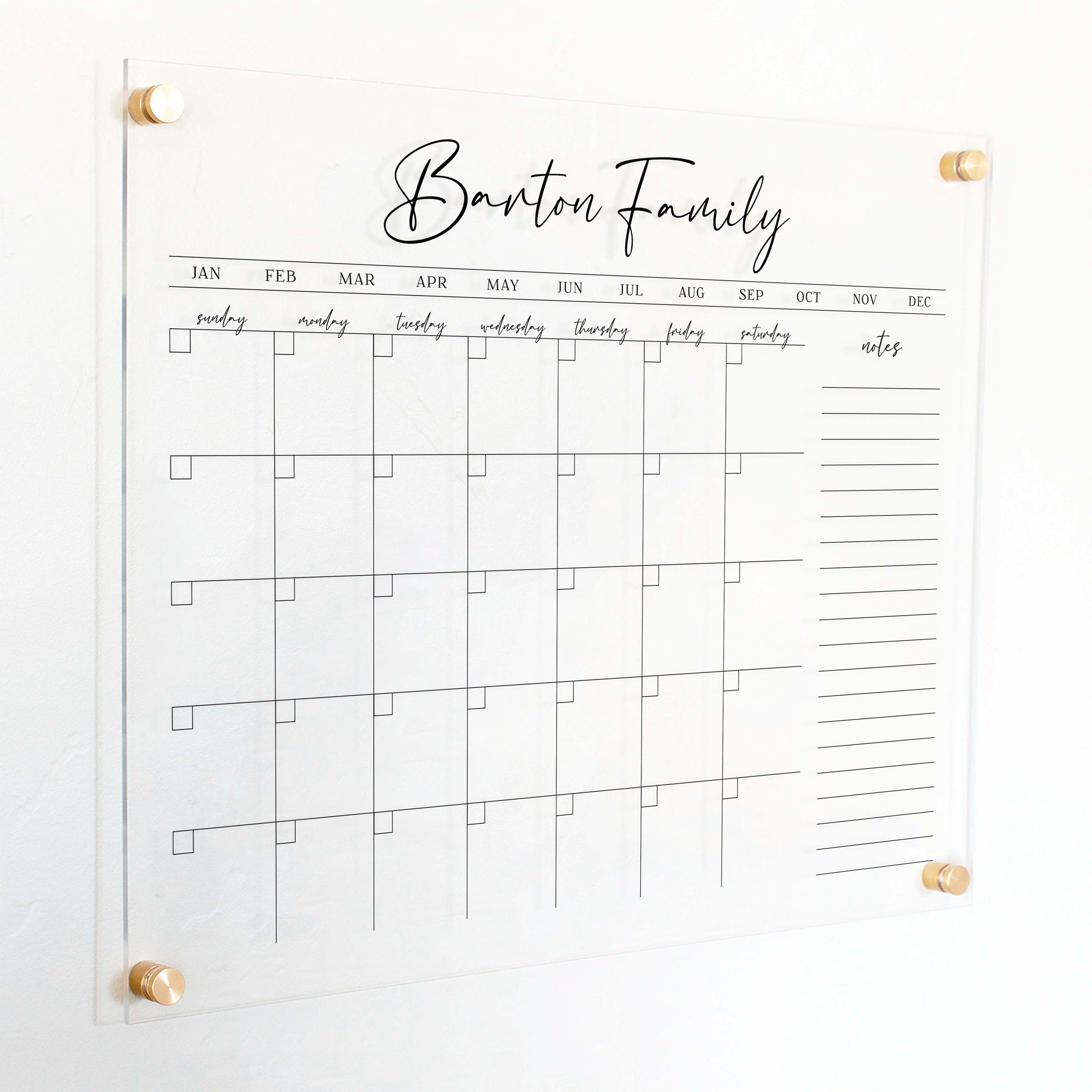 Monthly Acrylic Calendar + 1 Section | Horizontal Pennington