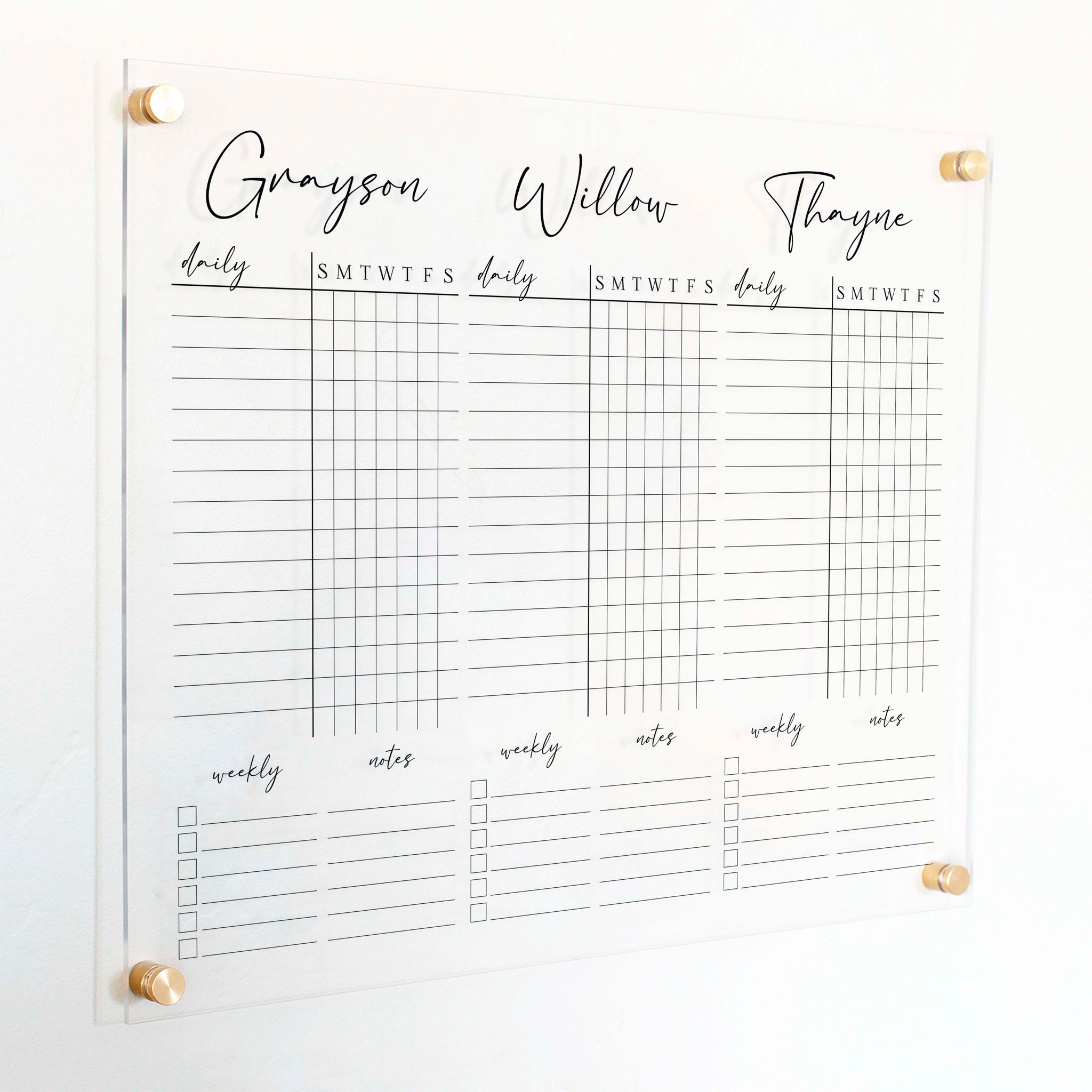 3 Person Acrylic Chore Chart | Horizontal Pennington