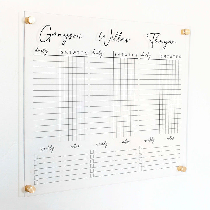 3 Person Acrylic Chore Chart | Horizontal Pennington