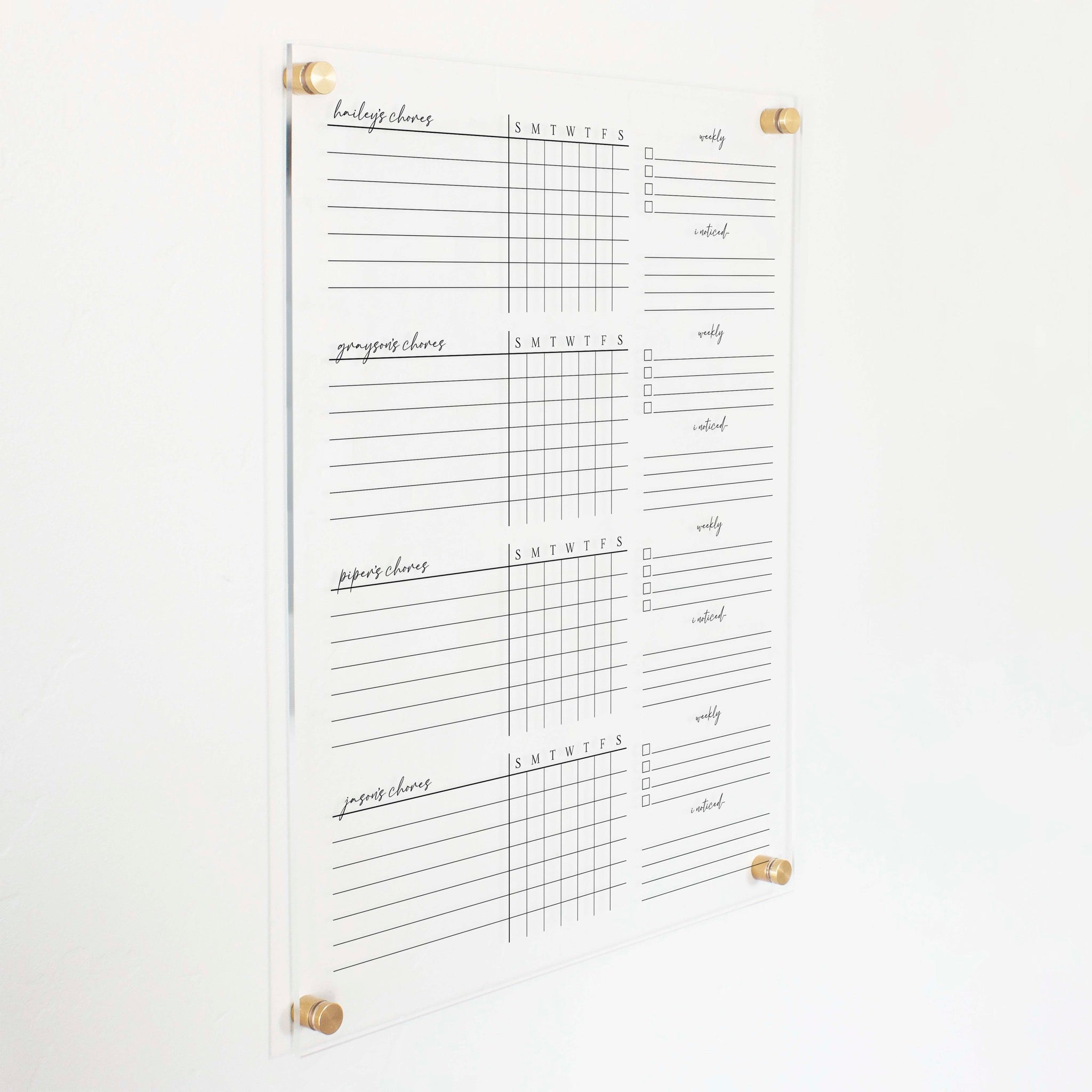 4 Person Acrylic Chore Chart | Vertical Pennington